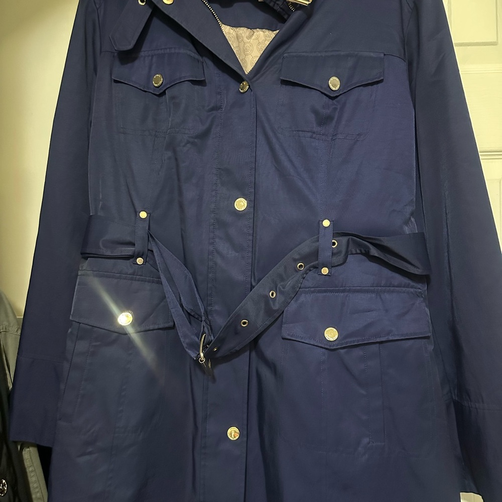 Michael Kors Blue Trench Coat with Belted Waist